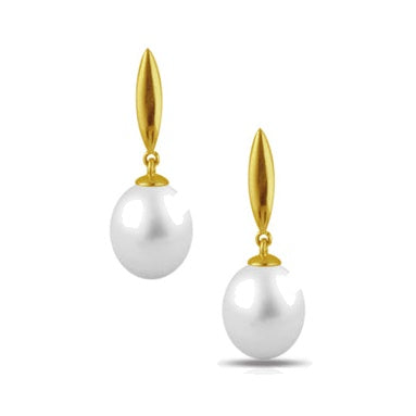 18ct Drop Pearl Earrings, 10.5–11mm — E1529
