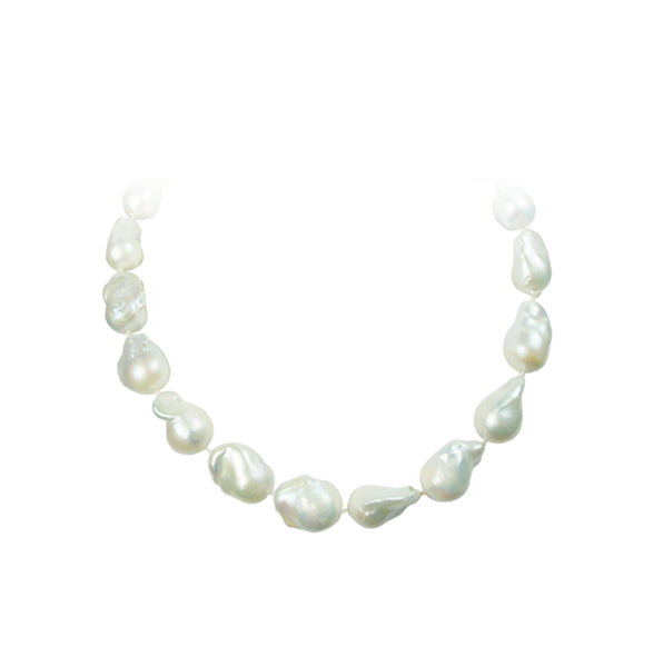 Silver Freshwater Pearl Necklace, 16", 14–16mm — N1218W