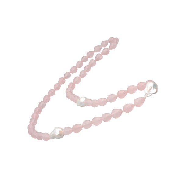 Freshwater Pearl & Rose Quartz Necklace, 36", 15–16mm — N1507