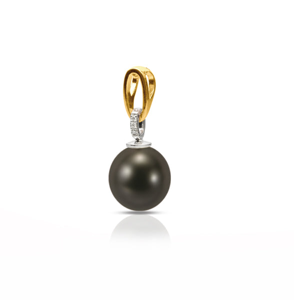 18ct Drop Pearl Pendant with Diamonds, 12.5–13mm — P1352R