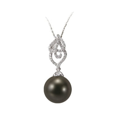 18ct Round Pearl Pendant with Diamonds, 13–13.5mm — P1065