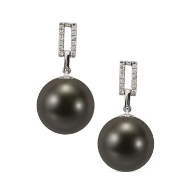 18ct Round Pearl Drop Earrings with Diamonds, 12–12.5mm — E1513