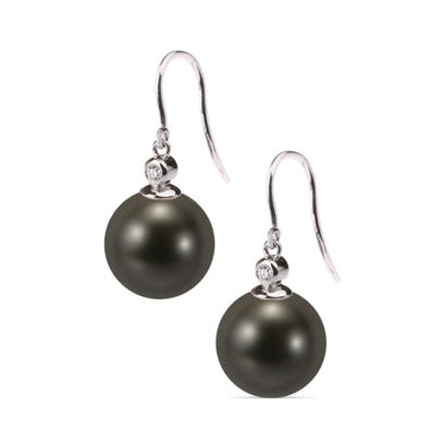 18ct Round Pearl Hook Earrings with Diamonds, 10.5–11mm — E1706