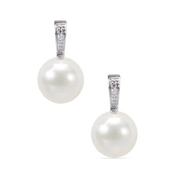 14ct Round Pearl Drop Earrings with Diamonds, 10–10.5mm — E2011