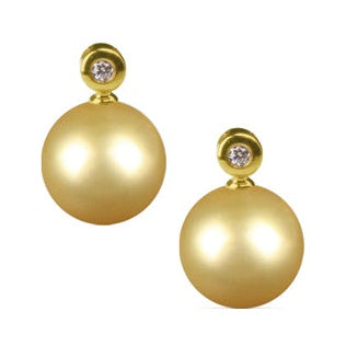 18ct Round Pearl Drop Earrings with Diamonds, 12–12.5mm — EC2003