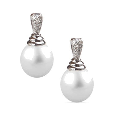 18ct Drop Pearl Earrings with Diamonds, 11–11.5mm — EW7254