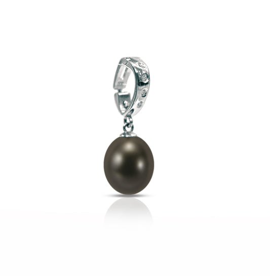 14ct Drop Pearl Pendant with Diamonds, 11.5–12mm — H669