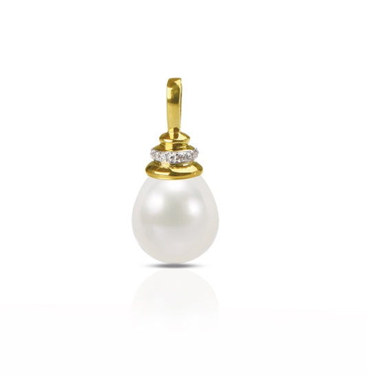 18ct Drop Pearl Pendant with Diamonds, 11.5–12mm — P1208