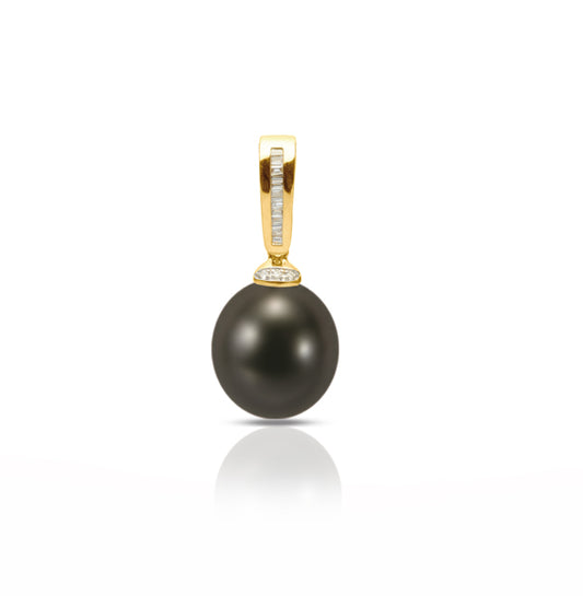18ct Drop Pearl Pendant with Diamonds, 12.5–13mm — P1303