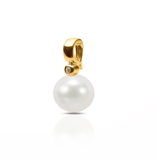 18ct Round Pearl Pendant with Diamonds, 12.5–13mm — P1350S