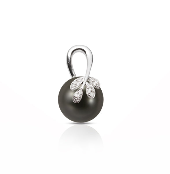 18ct Round Pearl Pendant with Diamonds, 13.5–14mm — P1479
