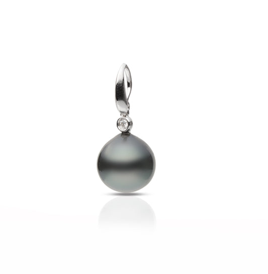 18ct Drop Pearl Pendant with Diamonds, 12.5–13mm — P1509S