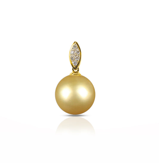 18ct Round Pearl Pendant with Diamonds, 11.5–12mm — P8007