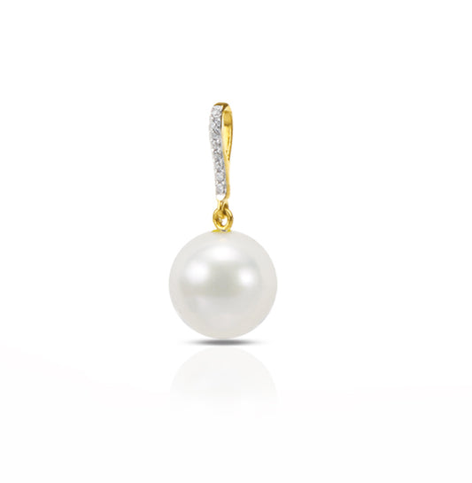 18ct Round Pearl Pendant with Diamonds, 11–11.5mm — P8010