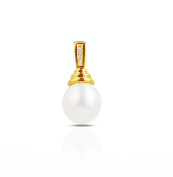 18ct Drop Pearl Pendant with Diamonds, 12.5–13mm — PC1003