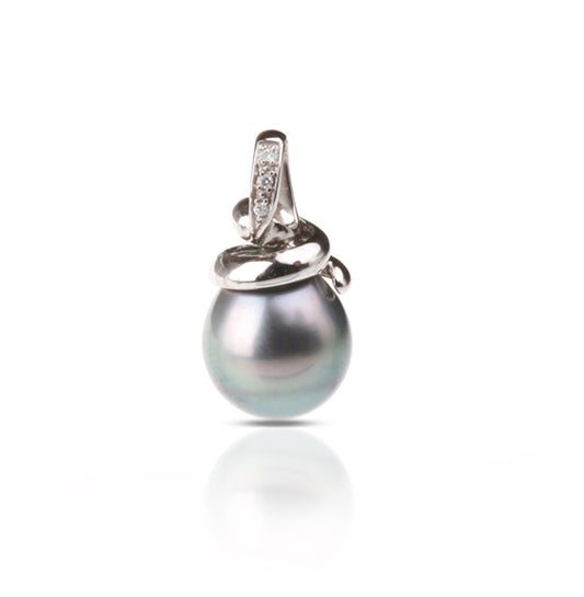 18ct Drop Pearl Pendant with Diamonds, 11.5–12mm — PW14620